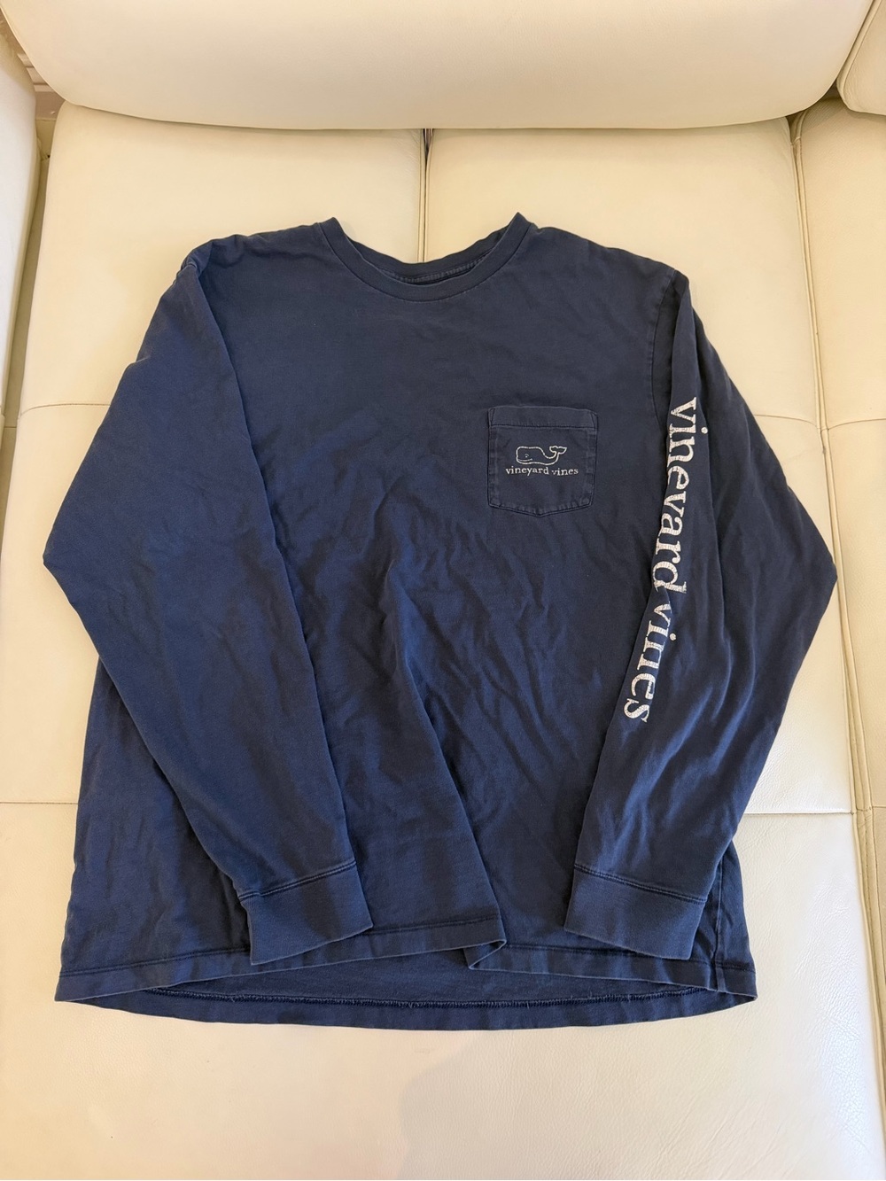Vineyard Vines Navy Long Sleeve Pocket Tee with Sleeve Logo